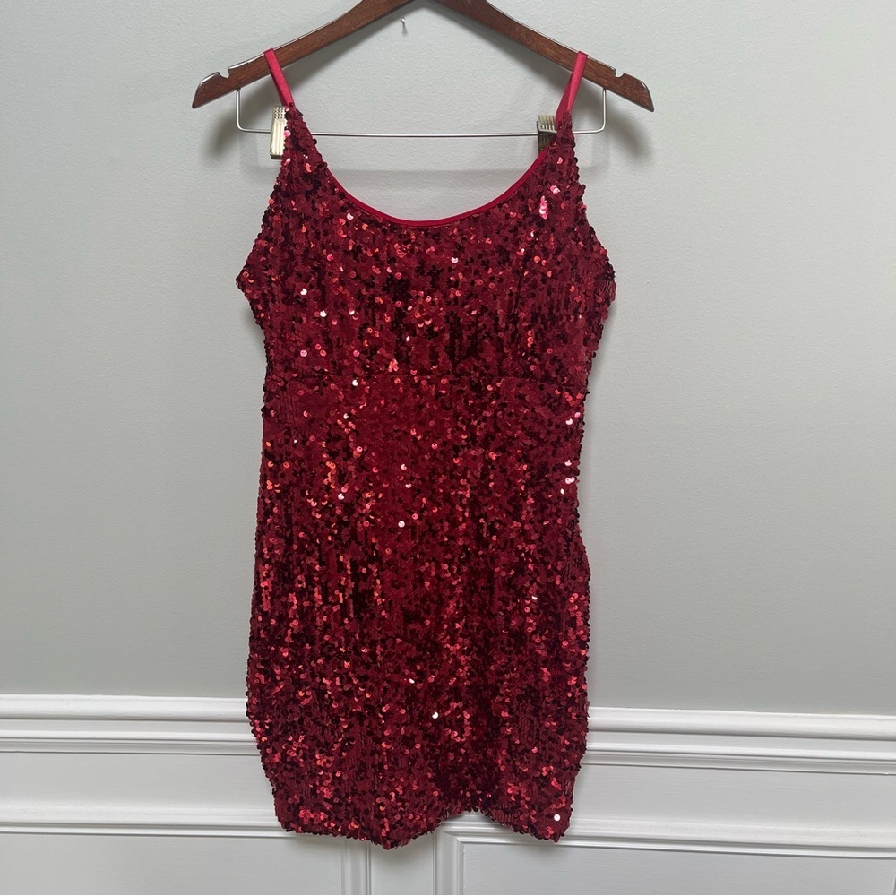Mind Code Sequin Red Mini Dress M - Picture 4 of 8